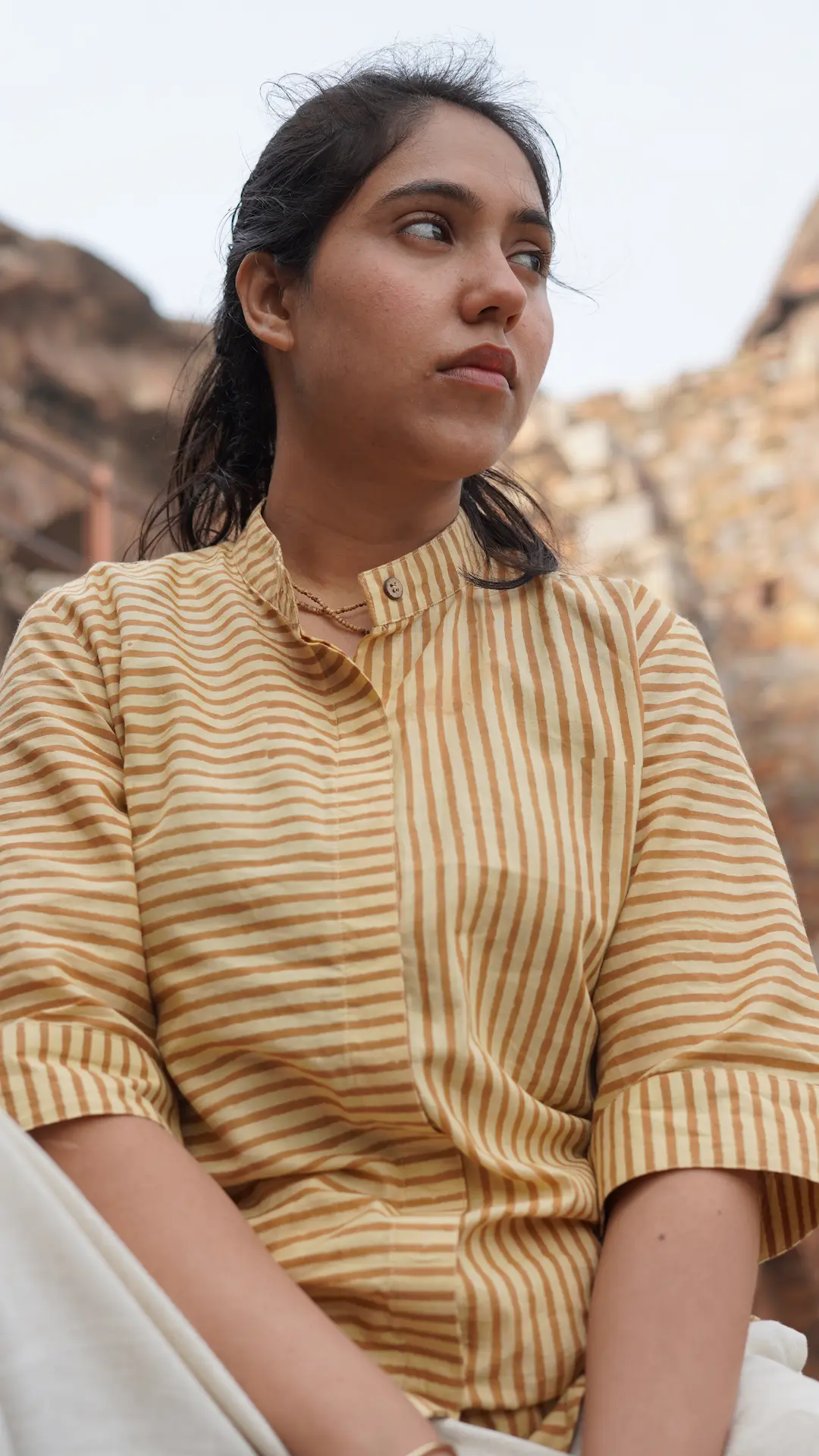 DSC05385 Mrima hand-block 3/4 sleeve shirt organic cotton | Gul bahar - Image 1