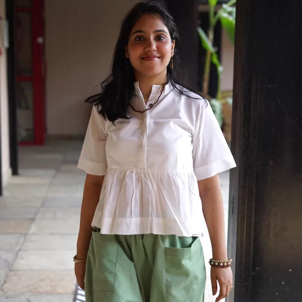 Mrima half sleeve nehru collar yoga Top organic cotton | Safed Kamal - Image 1