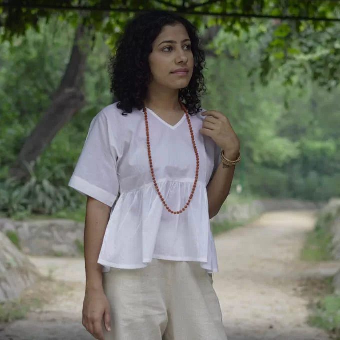 Mrima half sleeve frill yoga Top organic cotton | Mogra - Image 1