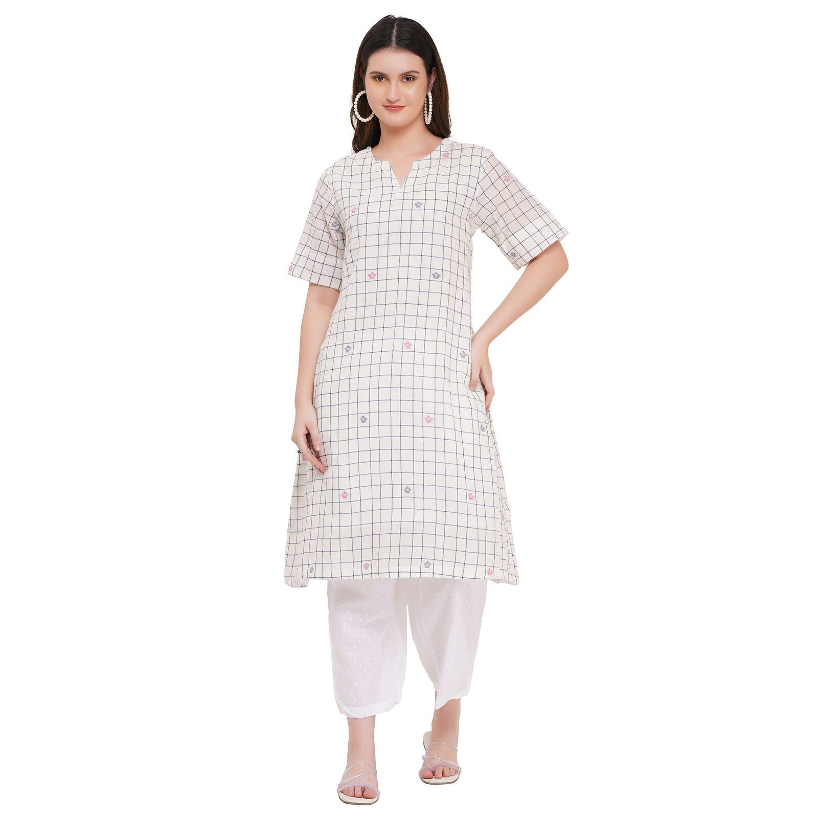 DSC03957 Mrima Premium Jamdani organic cotton Kurta Set | Petunia - Image 1