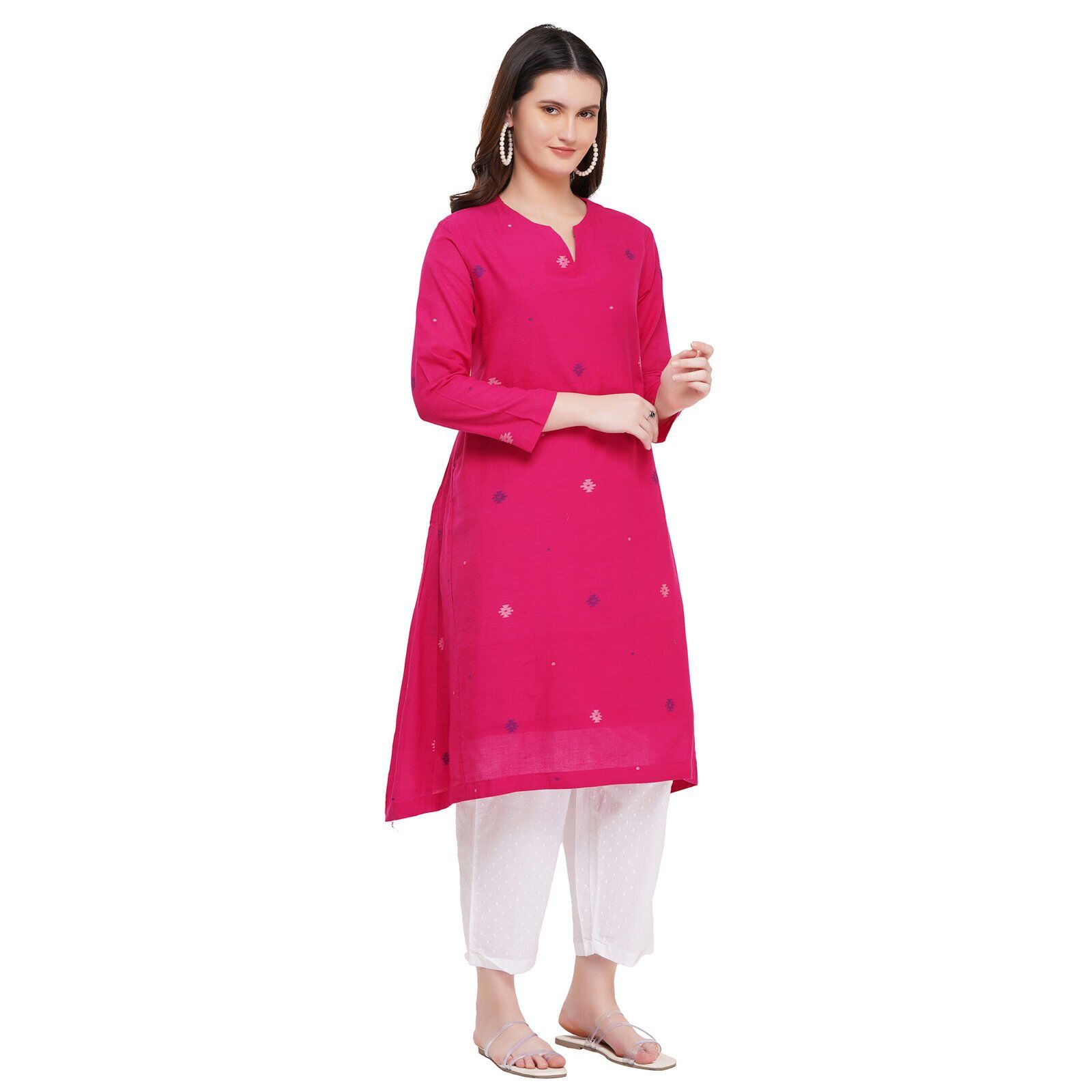 DSC03974 Mrima Premium Jamdani organic cotton Kurta Set | Peony - Image 1