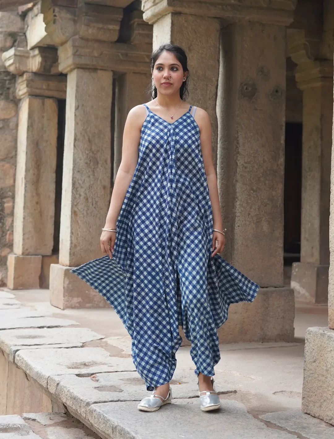 Mrima Indigo Printed Yoga Dhoti dress organic cotton | Aprajita - Image 1
